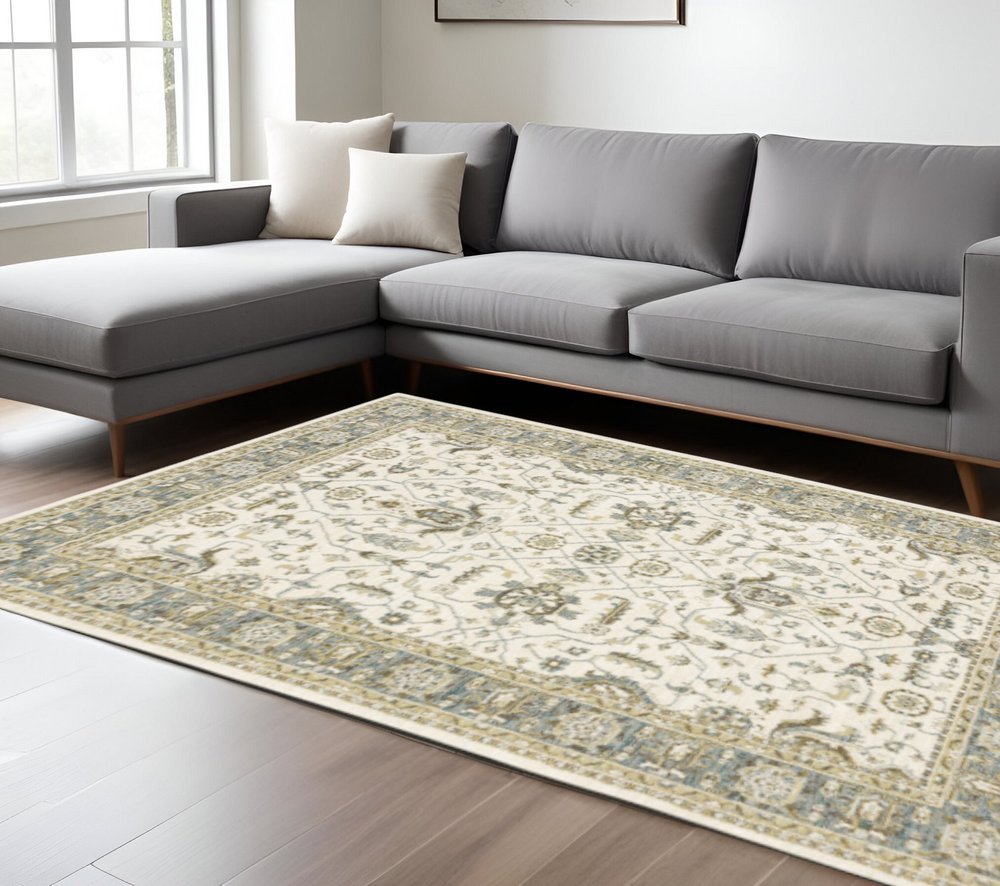 7' X 10' Gray and Ivory Oriental Power Loom Area Rug