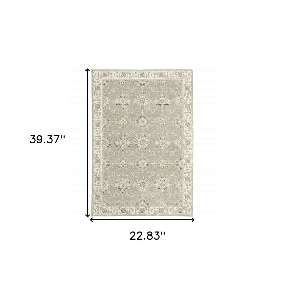 2' X 3' Gray And Ivory Oriental Area Rug