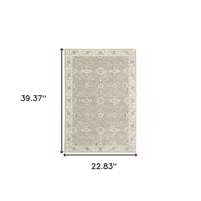 2' X 3' Gray And Ivory Oriental Area Rug