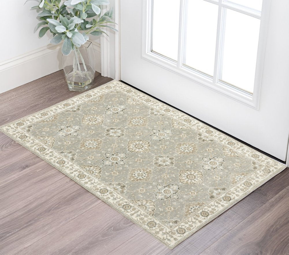 2' X 3' Gray And Ivory Oriental Area Rug