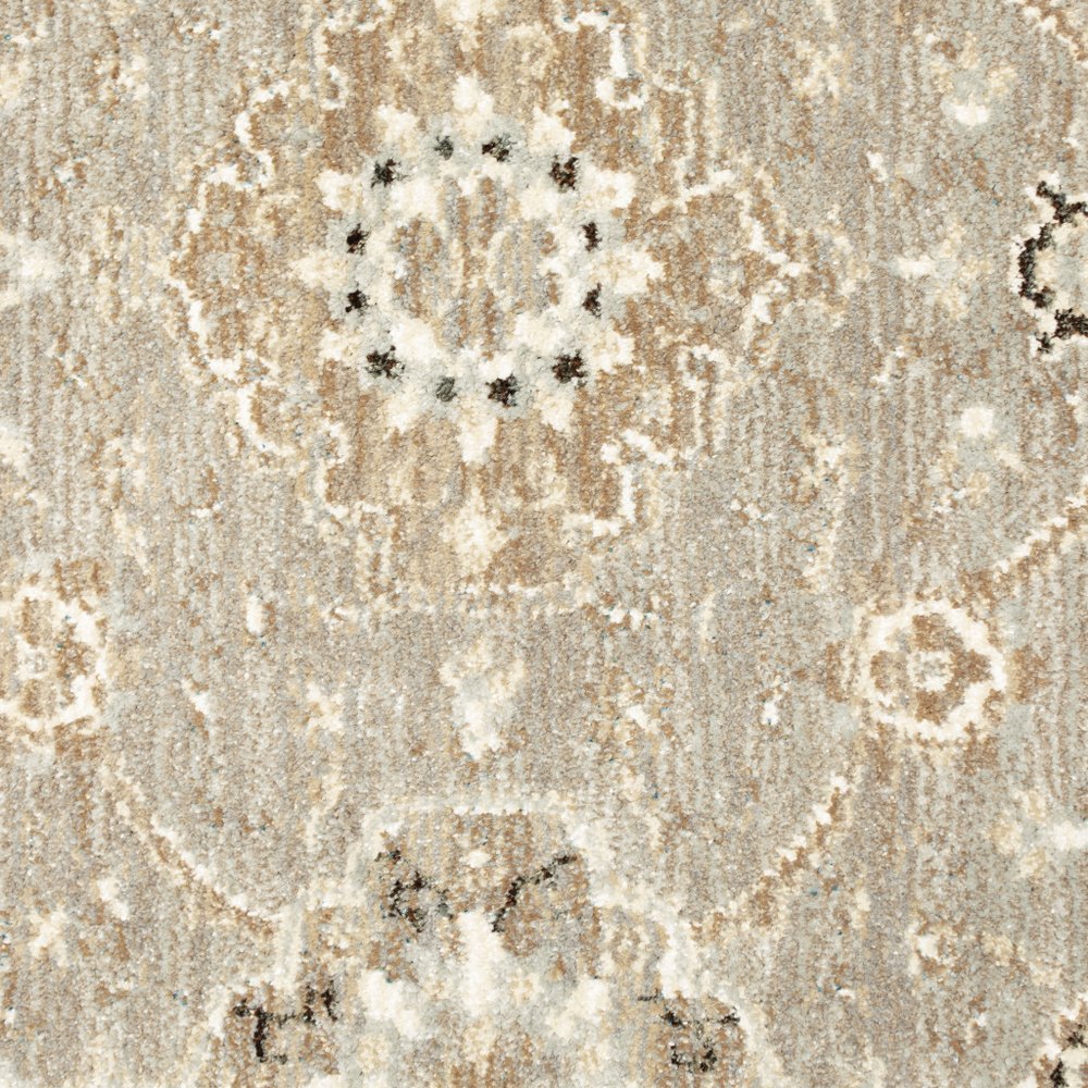 8' Gray And Ivory Oriental Runner Rug
