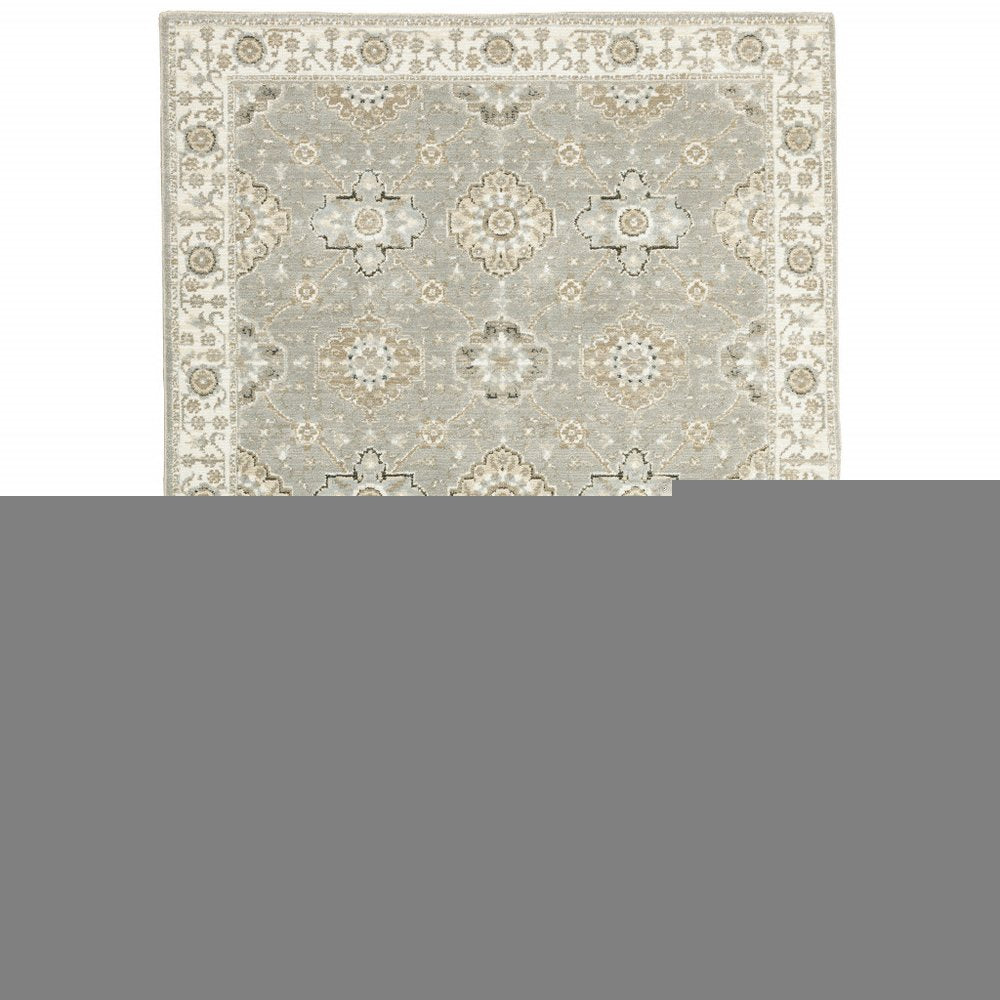 3' X 5' Gray and Ivory Oriental Power Loom Area Rug