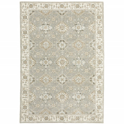 3' X 5' Gray and Ivory Oriental Power Loom Area Rug