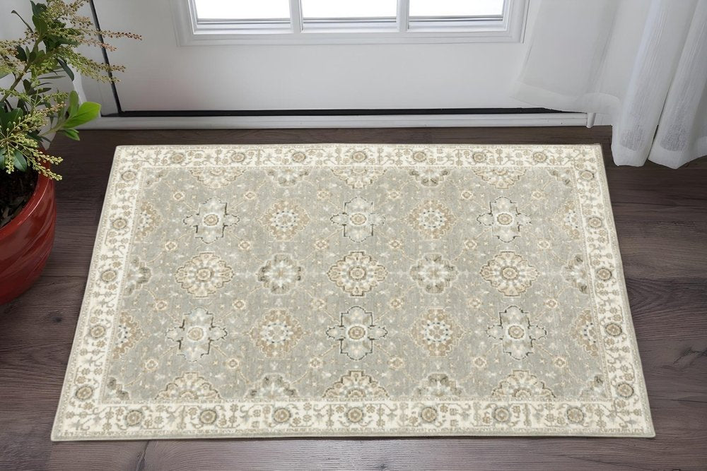 3' X 5' Gray and Ivory Oriental Power Loom Area Rug