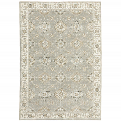 5' X 7' Gray and Ivory Oriental Power Loom Area Rug