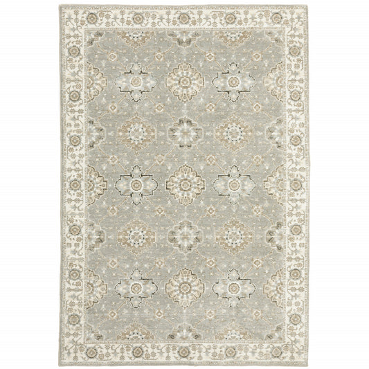 5' X 7' Gray and Ivory Oriental Power Loom Area Rug