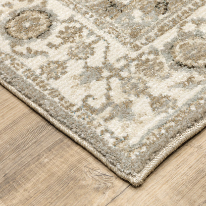 5' X 7' Gray and Ivory Oriental Power Loom Area Rug