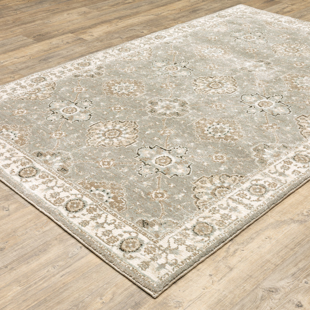 5' X 7' Gray and Ivory Oriental Power Loom Area Rug