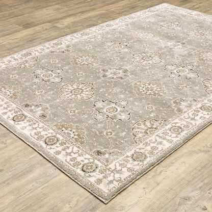 5' X 7' Gray and Ivory Oriental Power Loom Area Rug