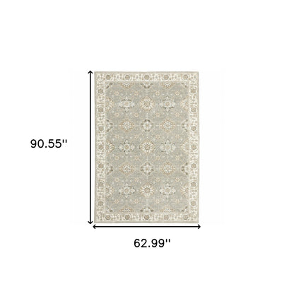 5' X 7' Gray and Ivory Oriental Power Loom Area Rug