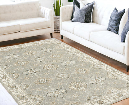 5' X 7' Gray and Ivory Oriental Power Loom Area Rug