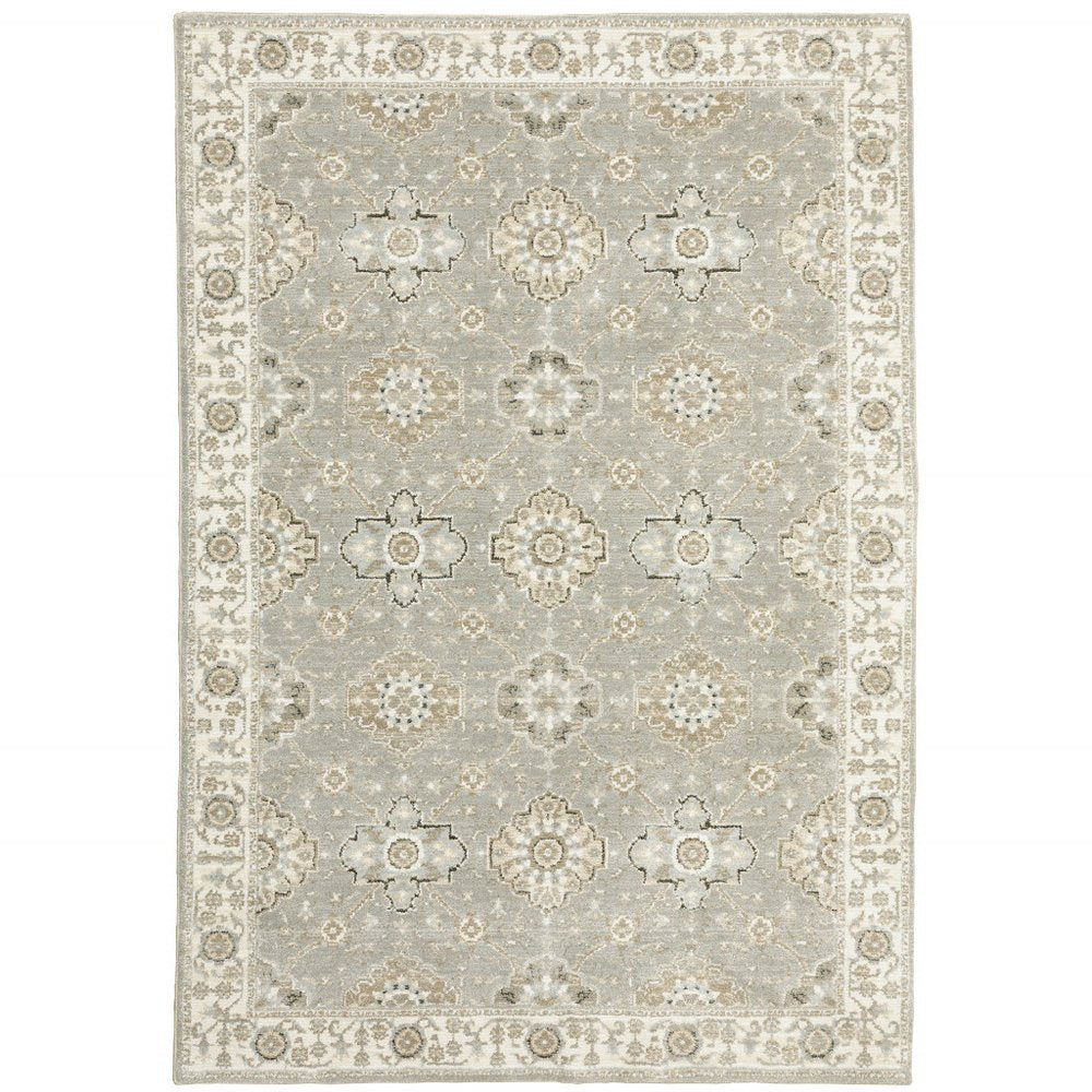 8' X 11' Gray and Ivory Oriental Power Loom Area Rug