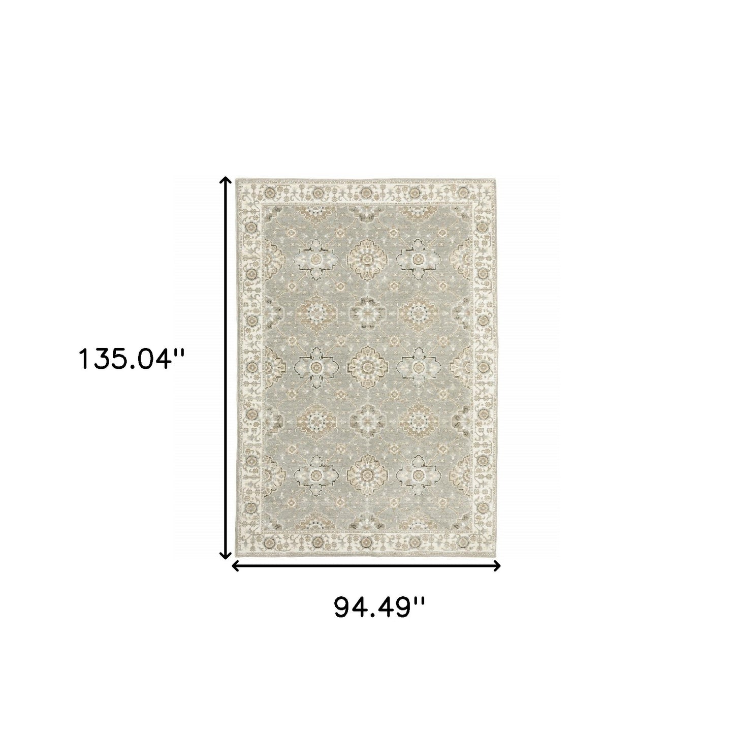 8' X 11' Gray and Ivory Oriental Power Loom Area Rug