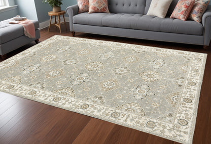 8' X 11' Gray and Ivory Oriental Power Loom Area Rug