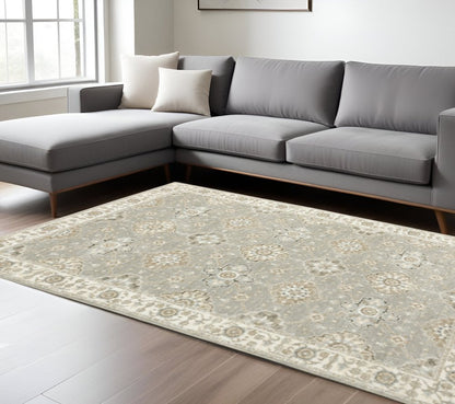 8' X 11' Gray and Ivory Oriental Power Loom Area Rug