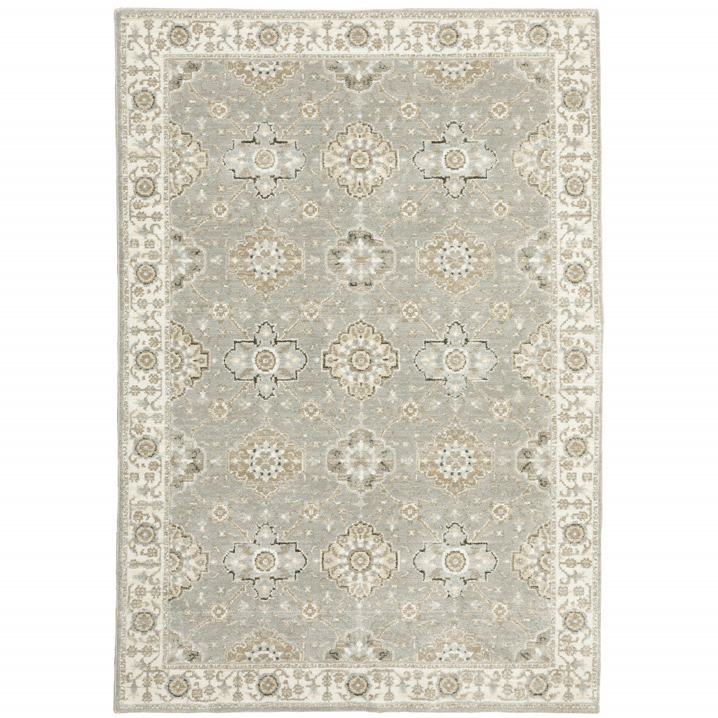 9' X 12' Gray and Ivory Oriental Power Loom Area Rug