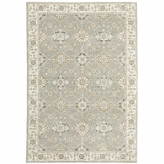 9' X 12' Gray and Ivory Oriental Power Loom Area Rug