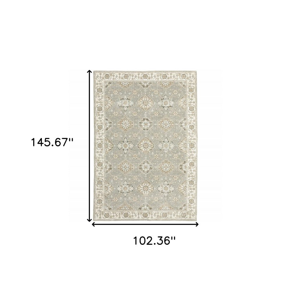 9' X 12' Gray and Ivory Oriental Power Loom Area Rug
