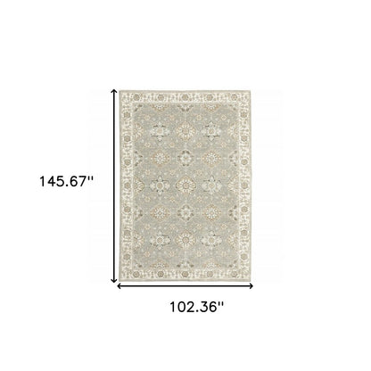 9' X 12' Gray and Ivory Oriental Power Loom Area Rug