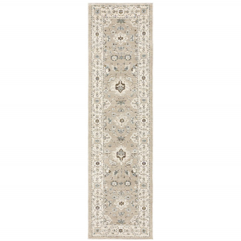 8' Beige And Ivory Oriental Runner Rug