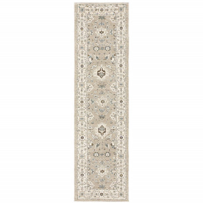 8' Beige And Ivory Oriental Runner Rug