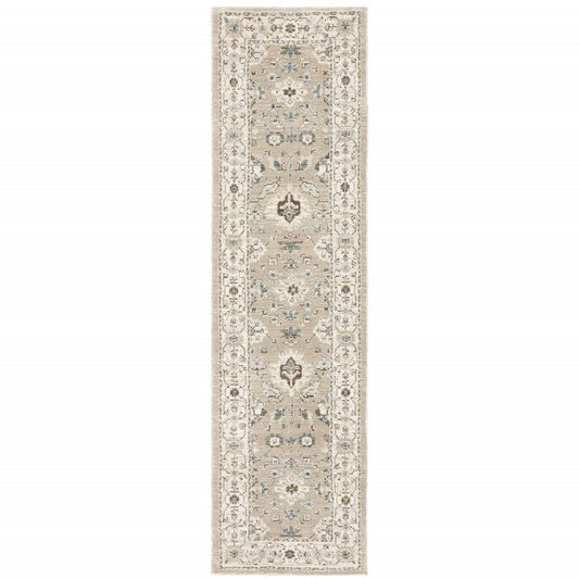 8' Beige And Ivory Oriental Runner Rug