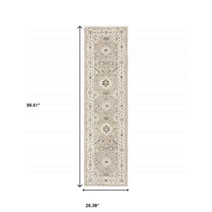 8' Beige And Ivory Oriental Runner Rug