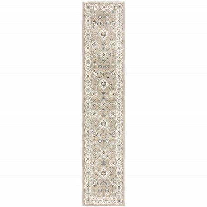12' Beige And Ivory Oriental Runner Rug