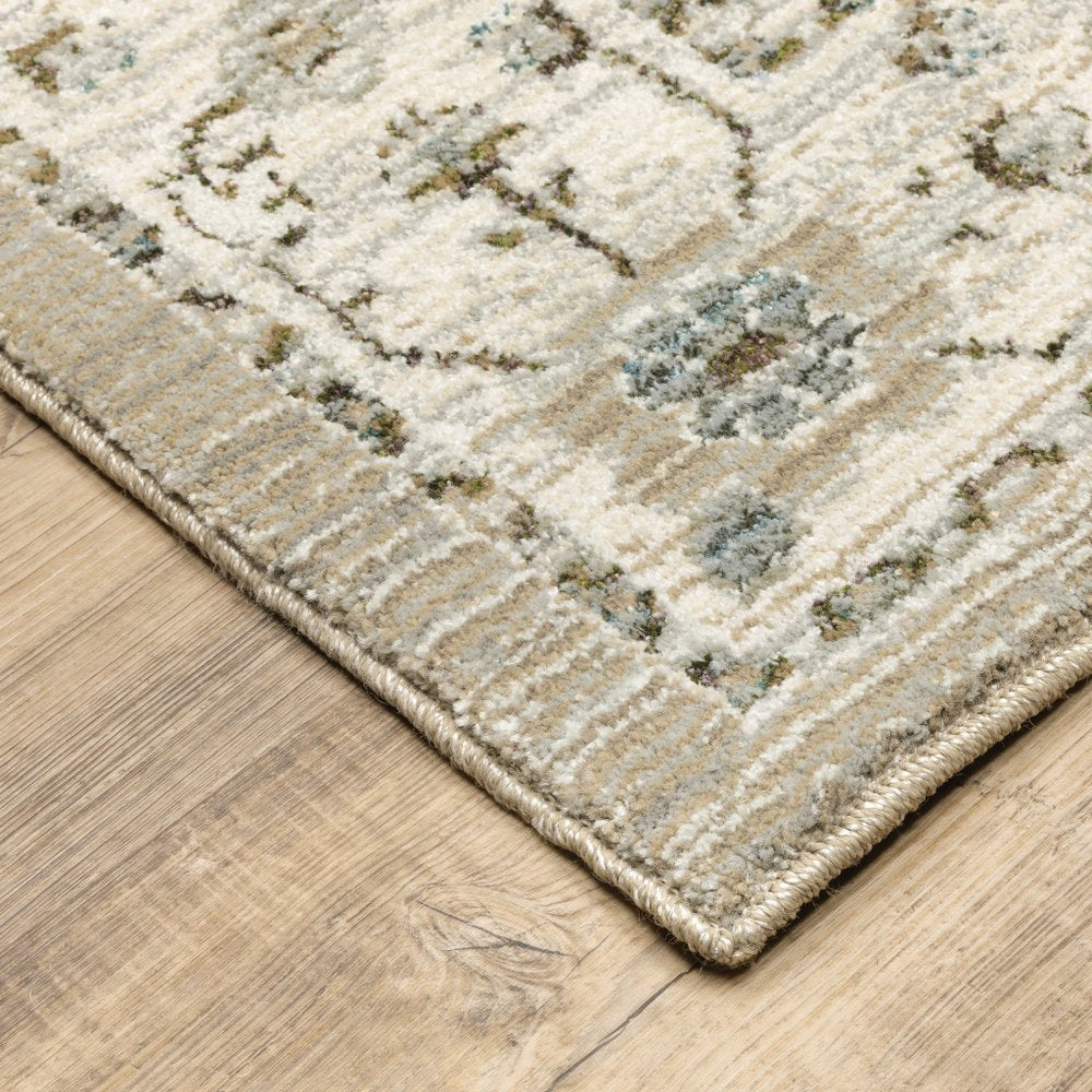 12' Beige And Ivory Oriental Runner Rug