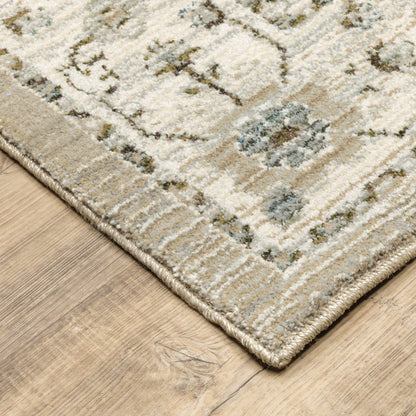 12' Beige And Ivory Oriental Runner Rug