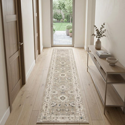 12' Beige And Ivory Oriental Runner Rug