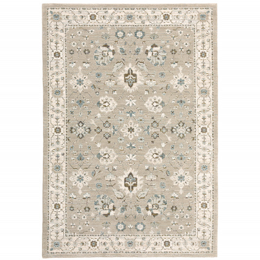 3' X 5' Beige and Ivory Oriental Power Loom Area Rug