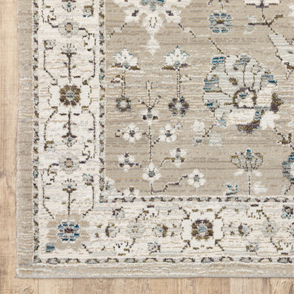 3' X 5' Beige and Ivory Oriental Power Loom Area Rug