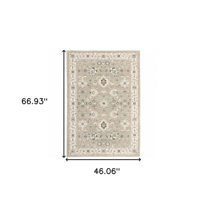 3' X 5' Beige and Ivory Oriental Power Loom Area Rug