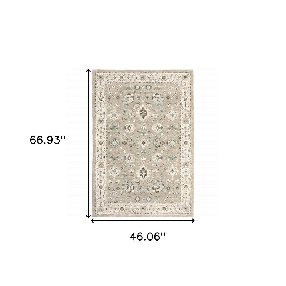 3' X 5' Beige And Ivory Oriental Area Rug
