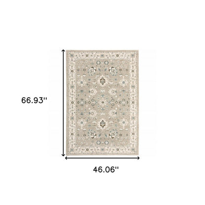 3' X 5' Beige And Ivory Oriental Area Rug