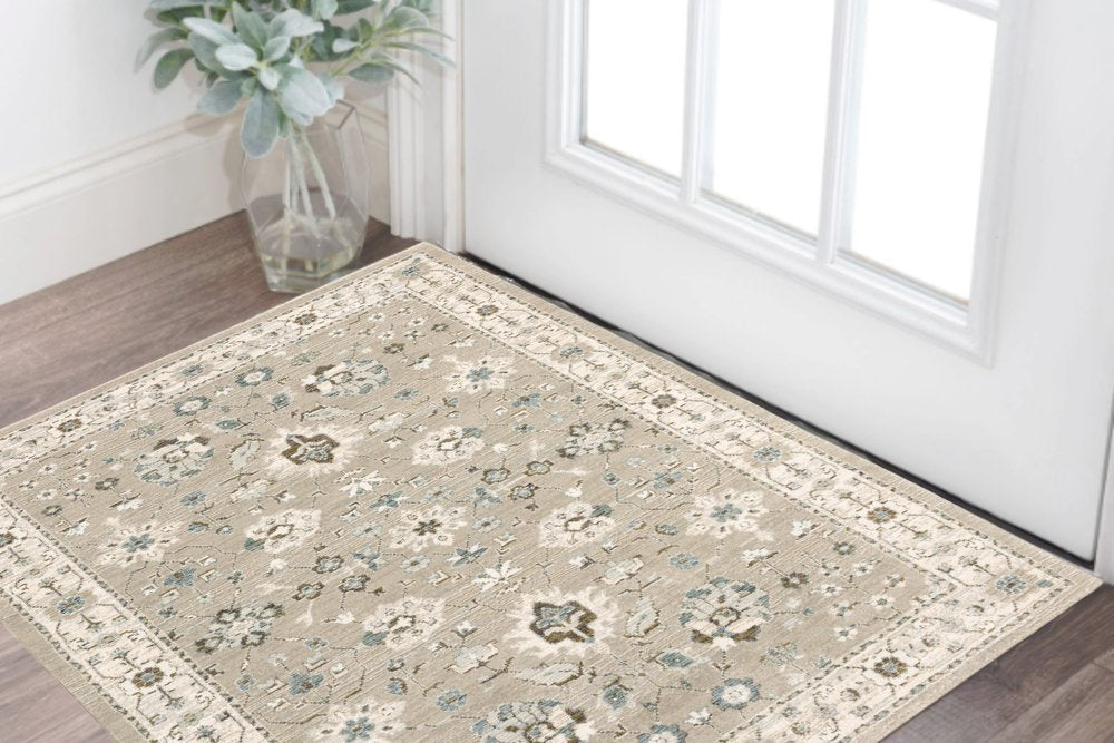3' X 5' Beige And Ivory Oriental Area Rug