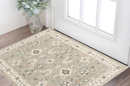 3' X 5' Beige And Ivory Oriental Area Rug