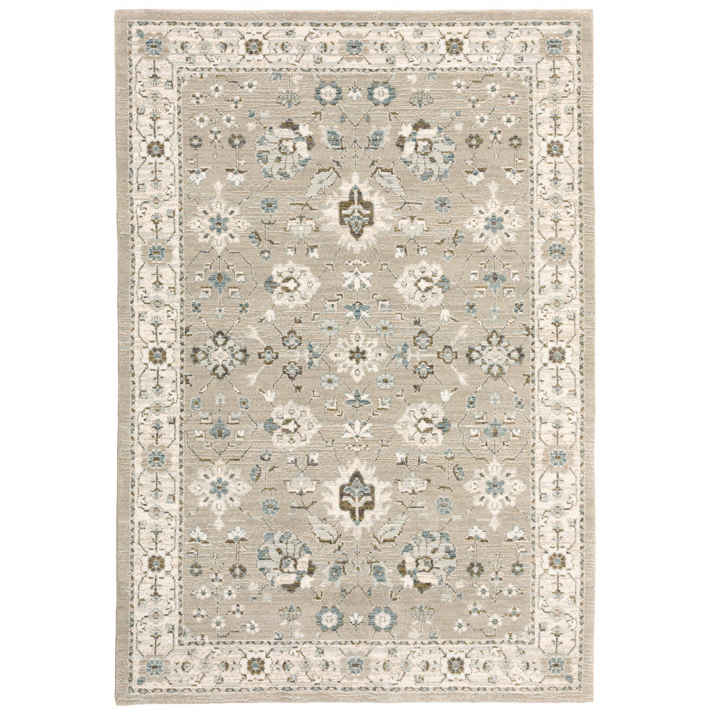 7' X 10' Beige and Ivory Oriental Power Loom Area Rug