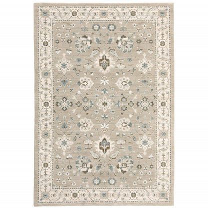 7' X 10' Beige and Ivory Oriental Power Loom Area Rug