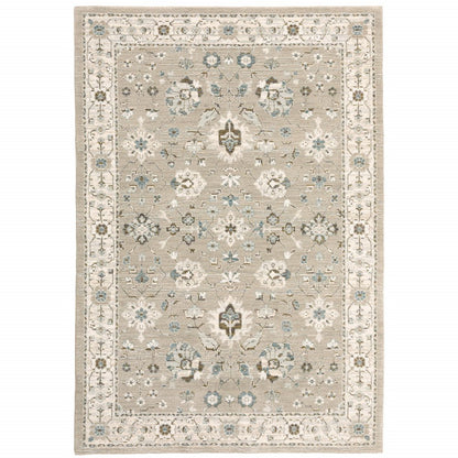 7' X 10' Beige and Ivory Oriental Power Loom Area Rug