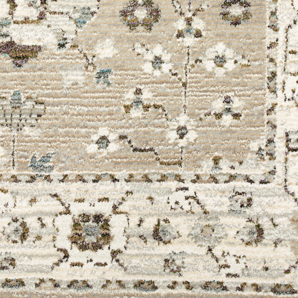 7' X 10' Beige and Ivory Oriental Power Loom Area Rug