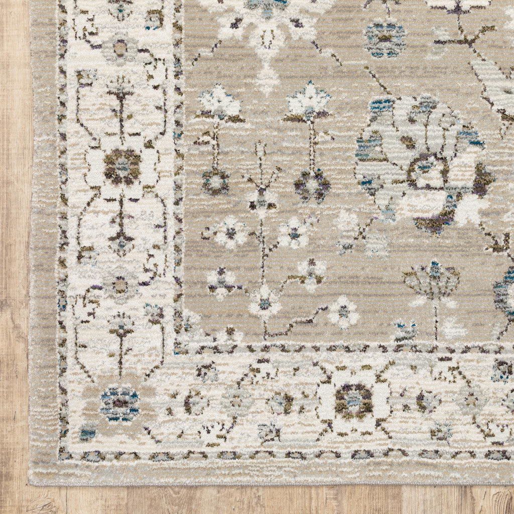 7' X 10' Beige and Ivory Oriental Power Loom Area Rug