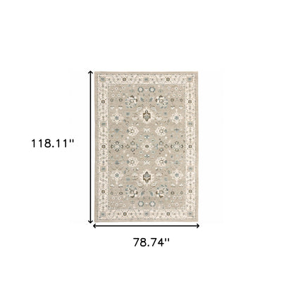 7' X 10' Beige and Ivory Oriental Power Loom Area Rug