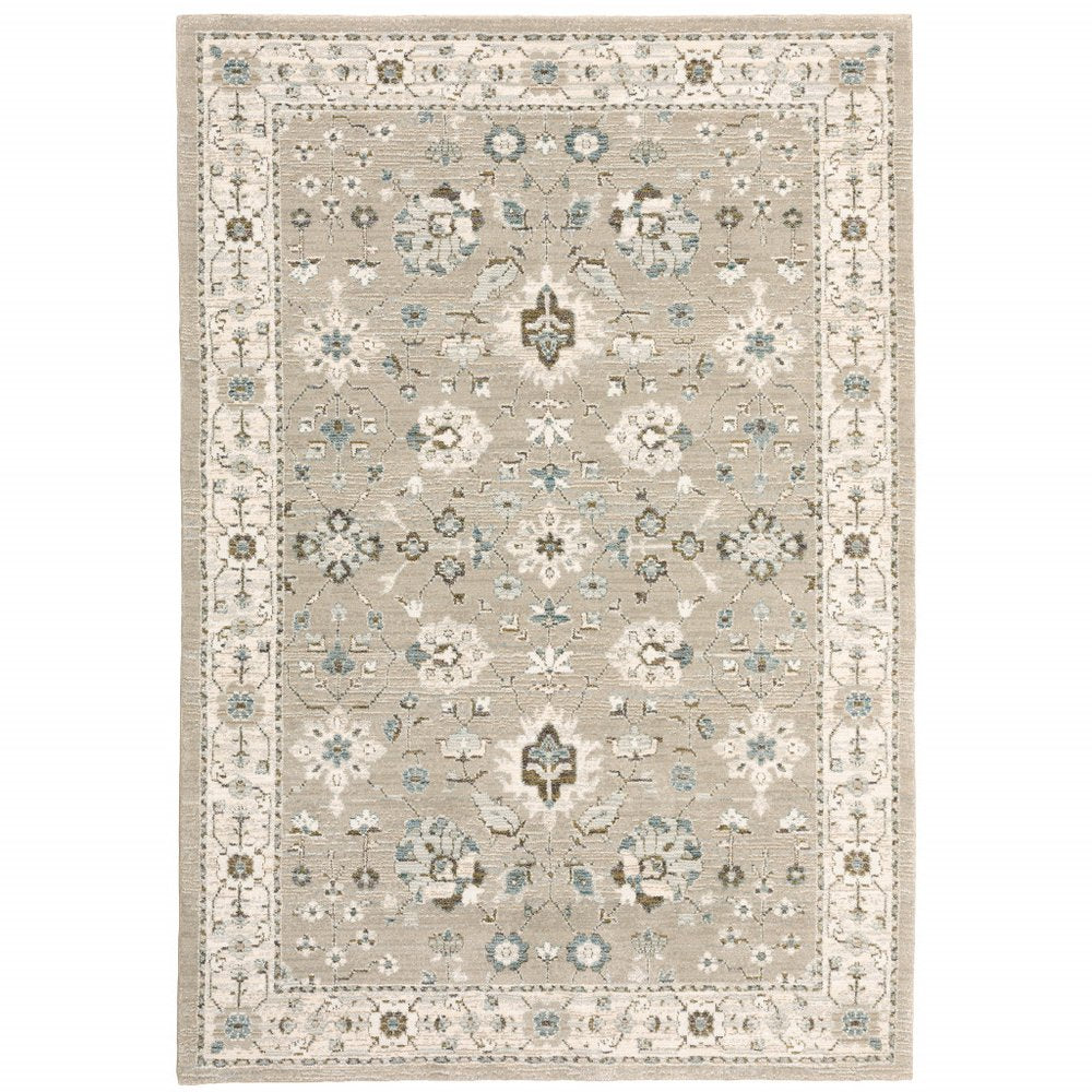 9' X 12' Beige and Ivory Oriental Power Loom Area Rug