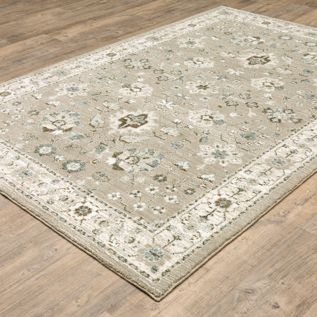 9' X 12' Beige and Ivory Oriental Power Loom Area Rug