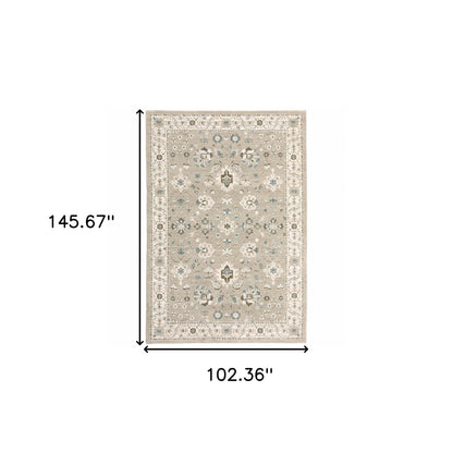 9' X 12' Beige and Ivory Oriental Power Loom Area Rug