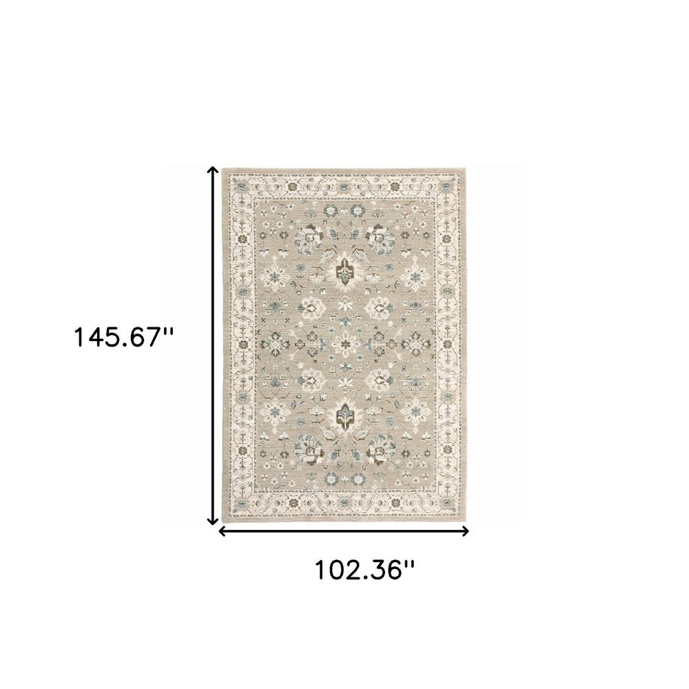 9' X 12' Beige and Ivory Oriental Power Loom Area Rug