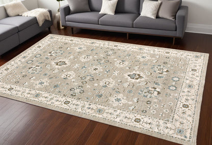 9' X 12' Beige and Ivory Oriental Power Loom Area Rug