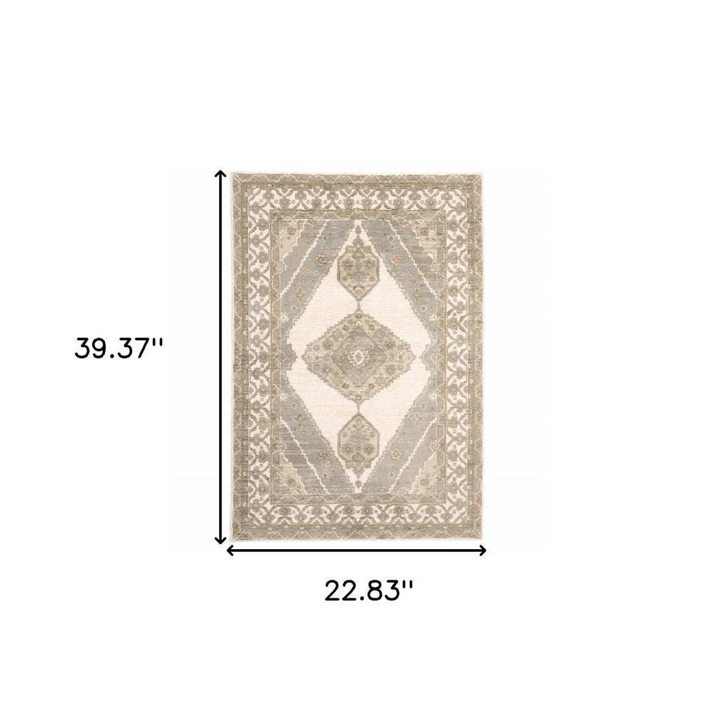 2' X 3' Beige And Ivory Oriental Area Rug
